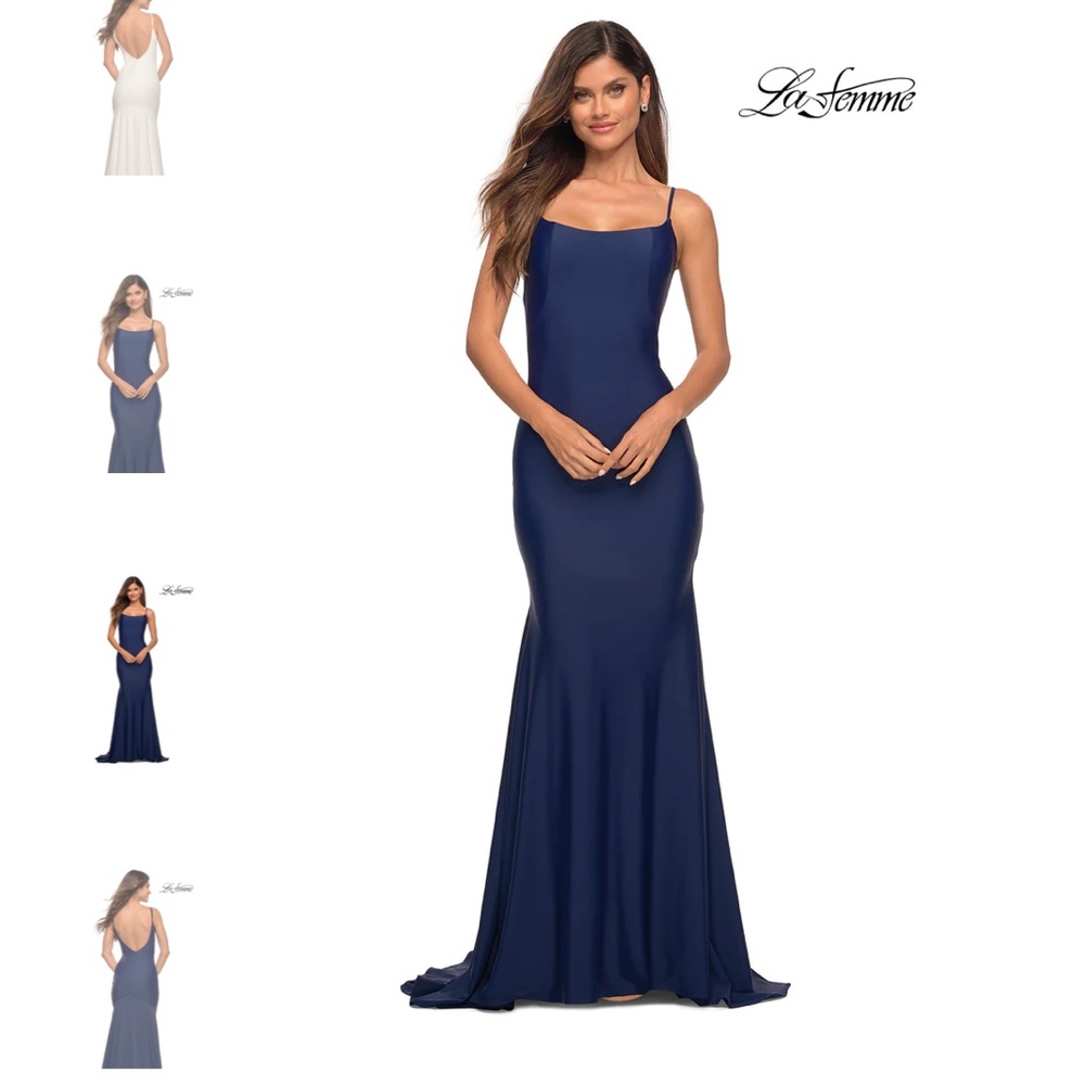 La Femme 30458 Navy Trumpet Gown Jersey 6 - Picture 1 of 7